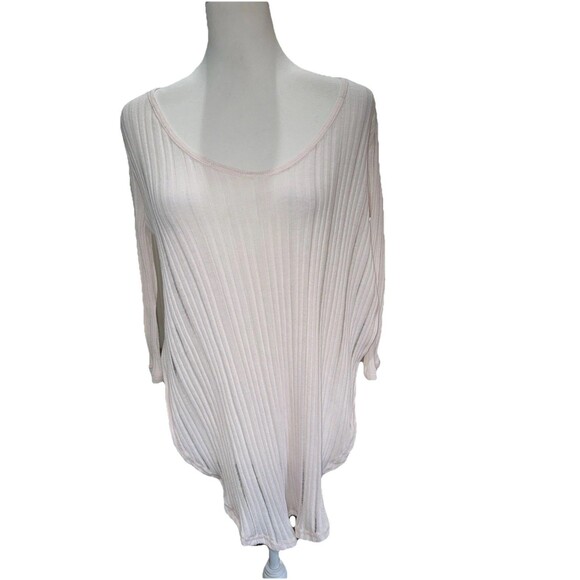 We The Free Oversized Sheer Ribbed Cut Out Back Tunic Top Blush Baby Pink XS - Picture 3 of 7